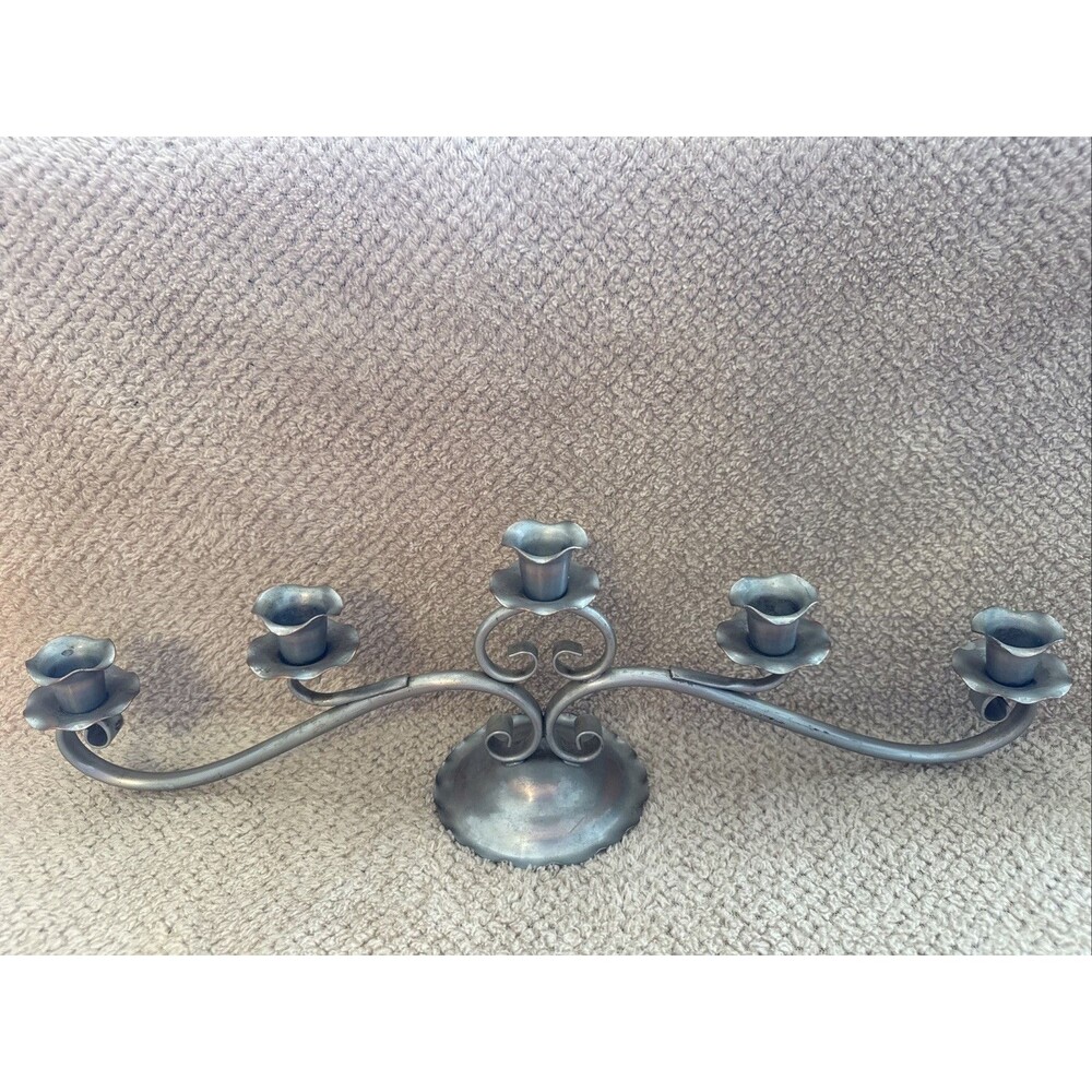 Vintage Silver on Solid Copper 5 Taper Candelabra Candle Holder Gregorian USA